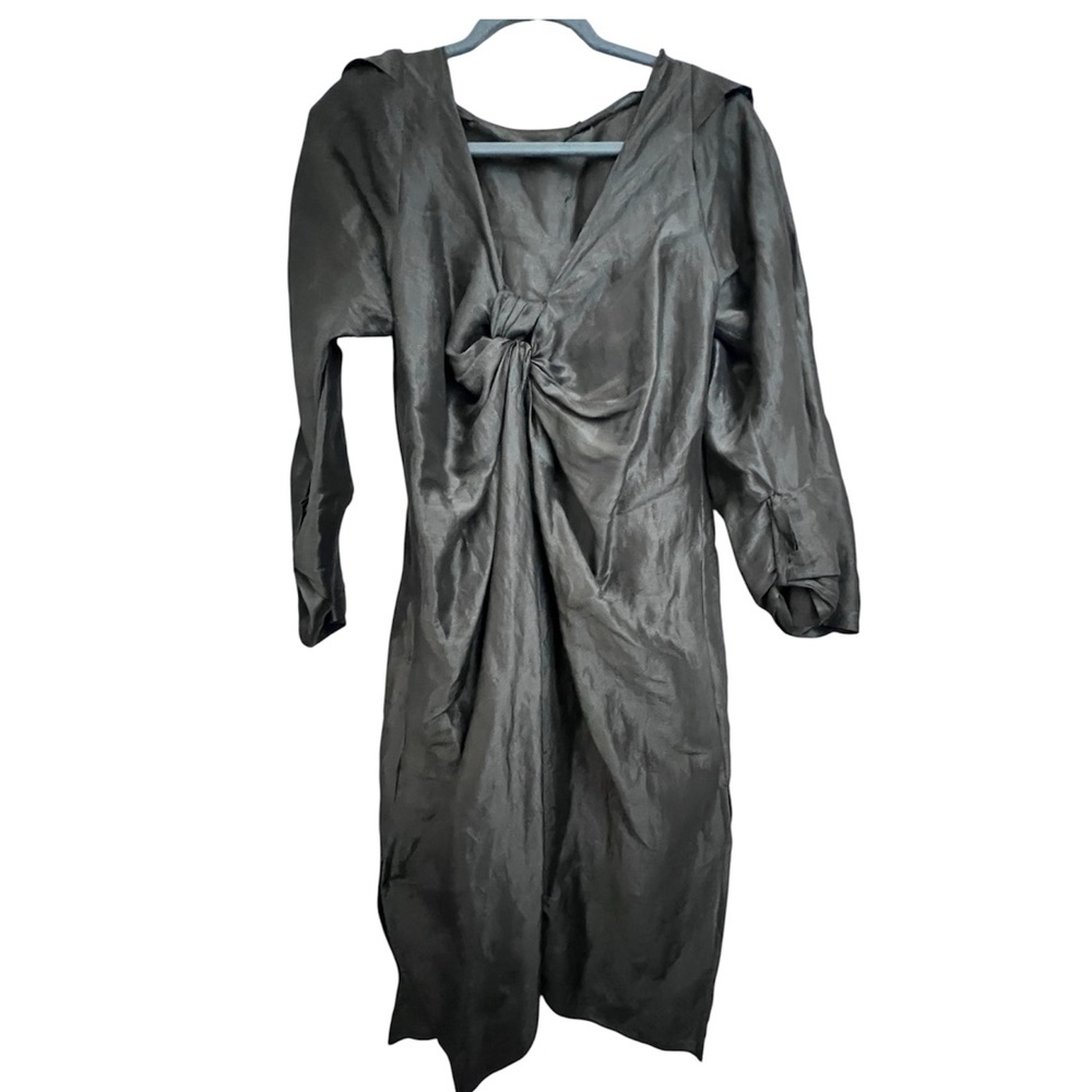 Driers van noten Elegant taupe grey shimmer metallic Long-Sleeve knotted Dress